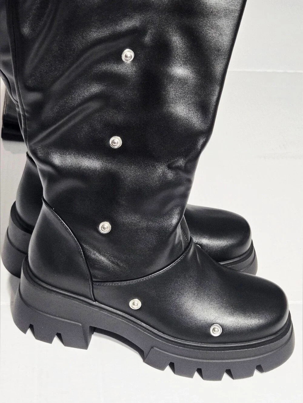 Size 7.5 Black Platform Boots w/ Removable Snap-On Wrap Panels Chunky Lug Sole